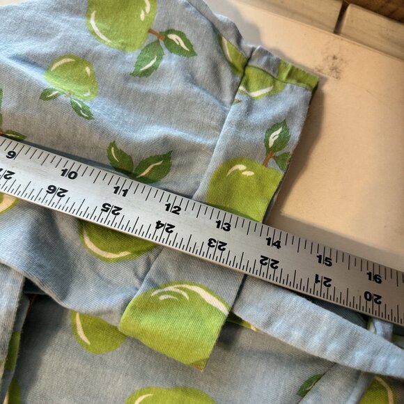 Green Apple Print Cotton Robe Soft Loungewear The Company Store Medium Tie Blue - Picture 6 of 6